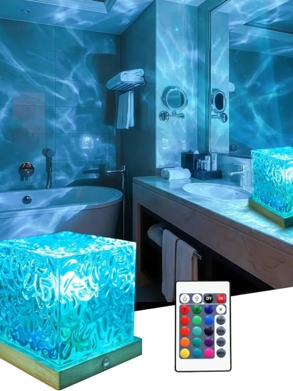 LED Color-Changing Cube Ocean Water Night Light - Blue